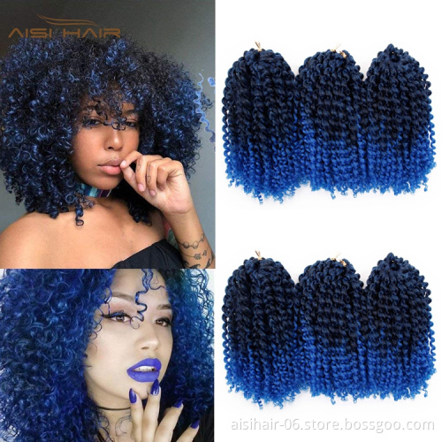 Aisi Hair Best Selling Ombre Blue Dark Root Supplier Long Marly Bob High Temperature Synthetic Crochet Braiding Hair Extensions